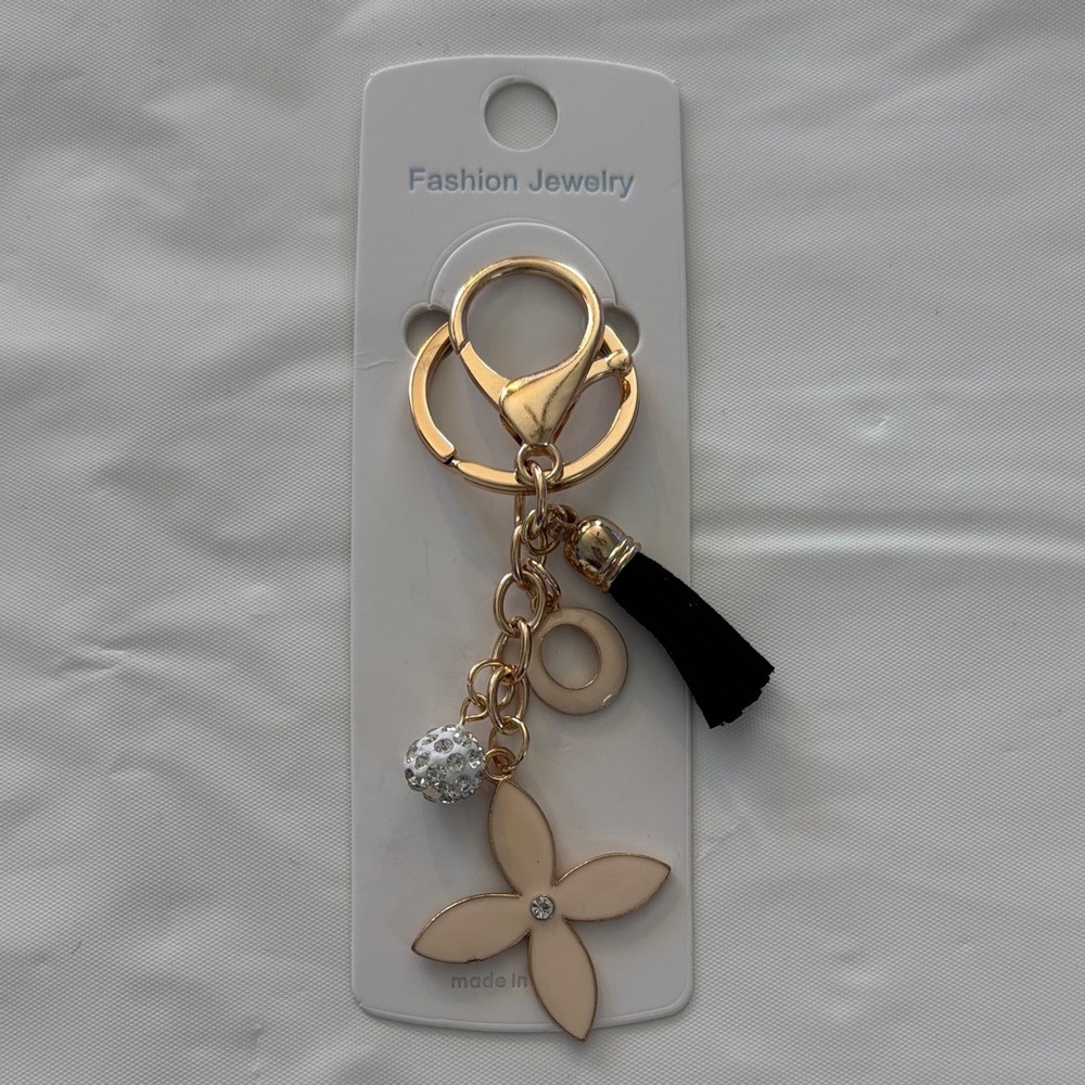 Fashion Jewelry Gold and Black Floral Keychain/Bag Charm